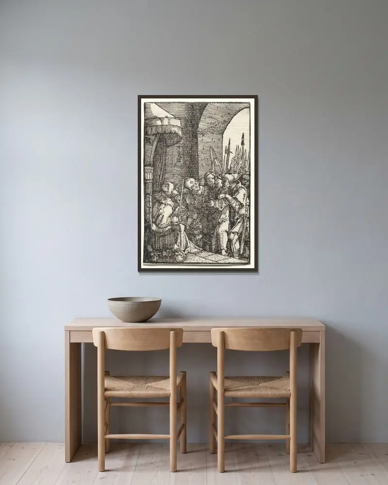 Kristus inför Pilatus av Albrecht Altdorfer inramad på en vägg