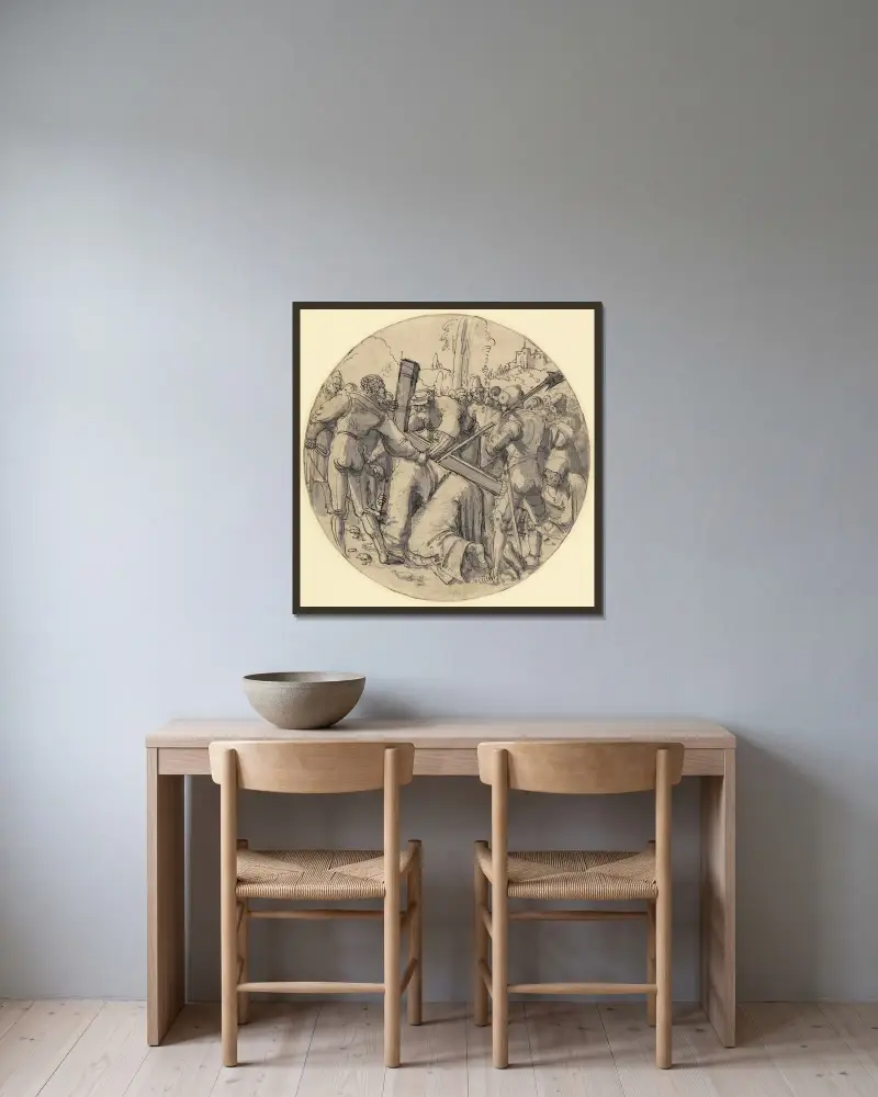 Kristus bär korset av Albrecht Altdorfer inramad på en vägg
