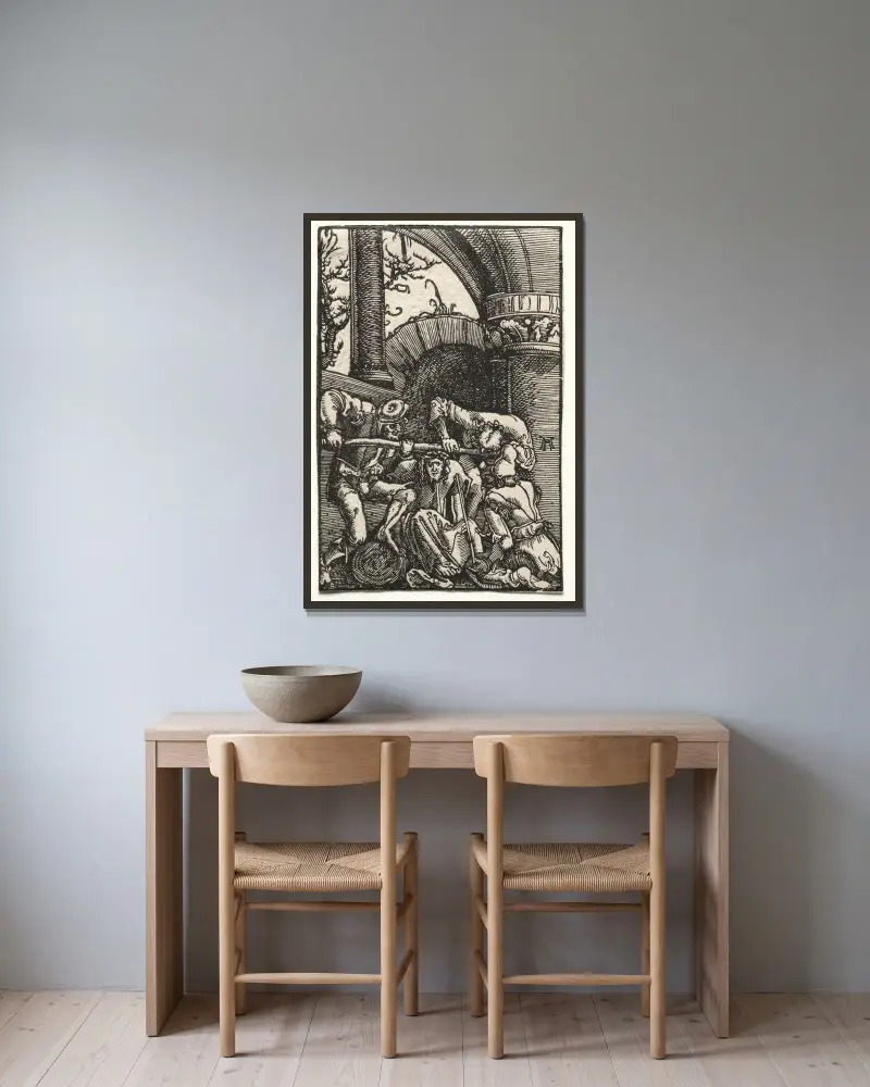 Kristus krönt med törnen av Albrecht Altdorfer inramad på en vägg
