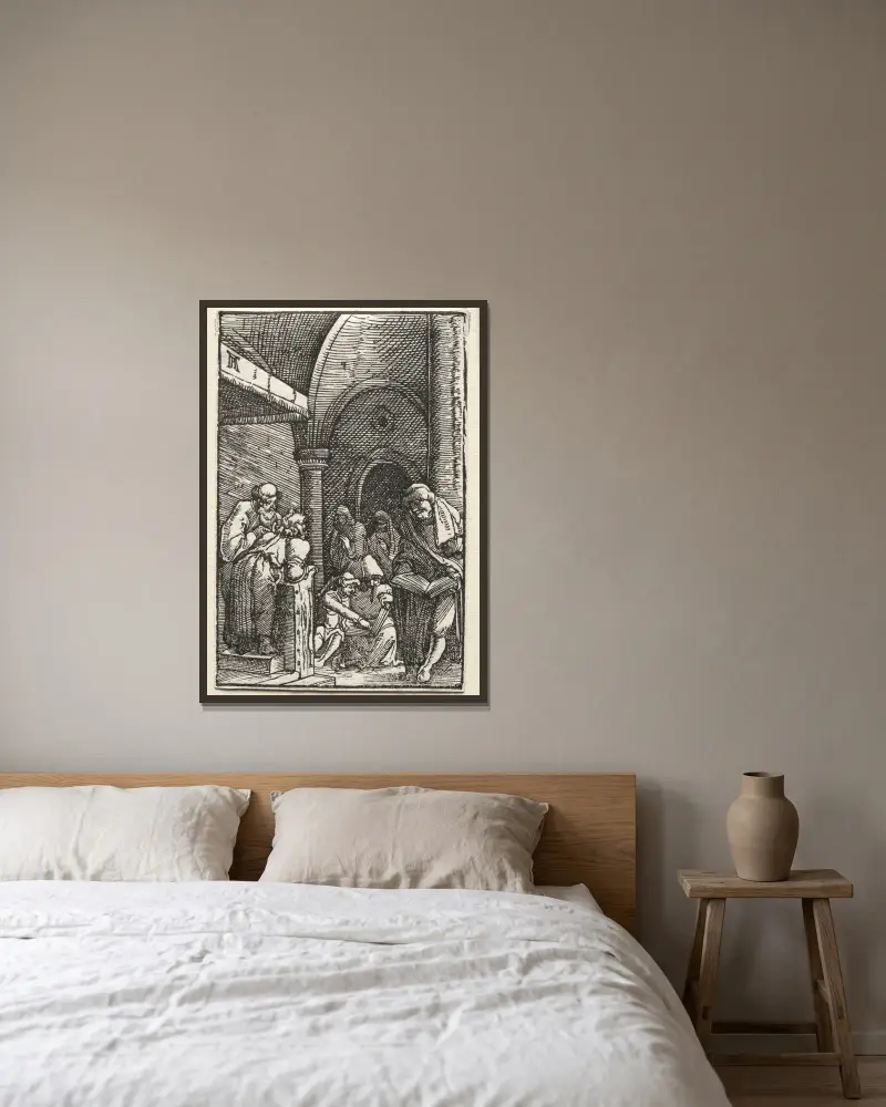 Jesus disputerar med lärarna von Albrecht Altdorfer gerahmt an einer Wand