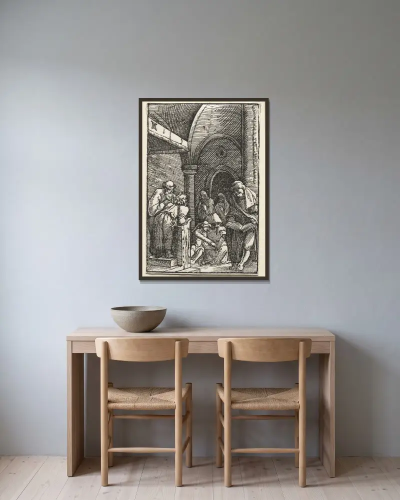 Jesus disputerar med lärarna von Albrecht Altdorfer gerahmt an einer Wand