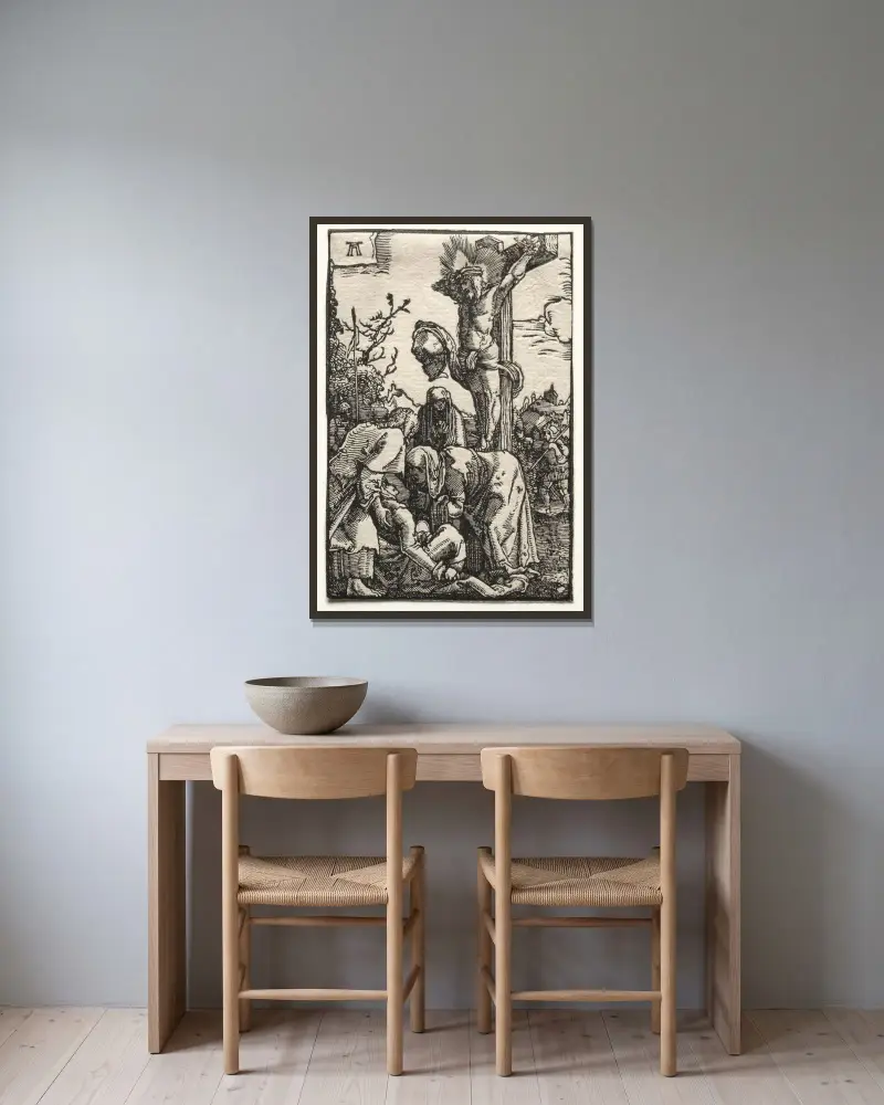 Kristus på korset av Albrecht Altdorfer inramad på en vägg