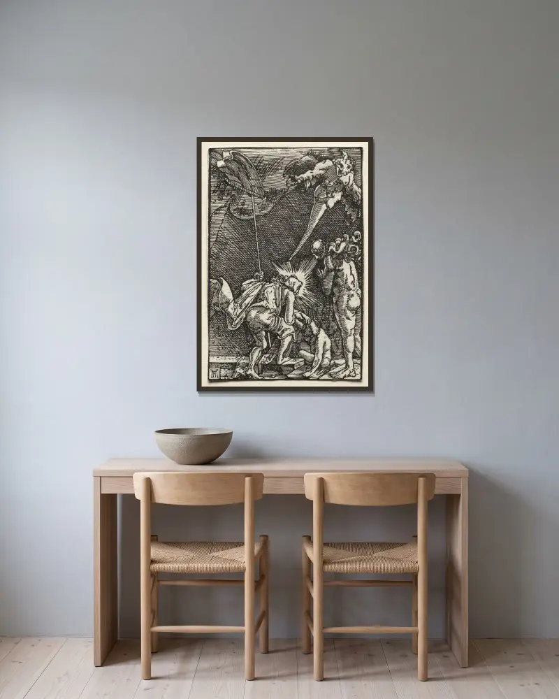 Nedstigning till helvetet av Albrecht Altdorfer inramad på en vägg