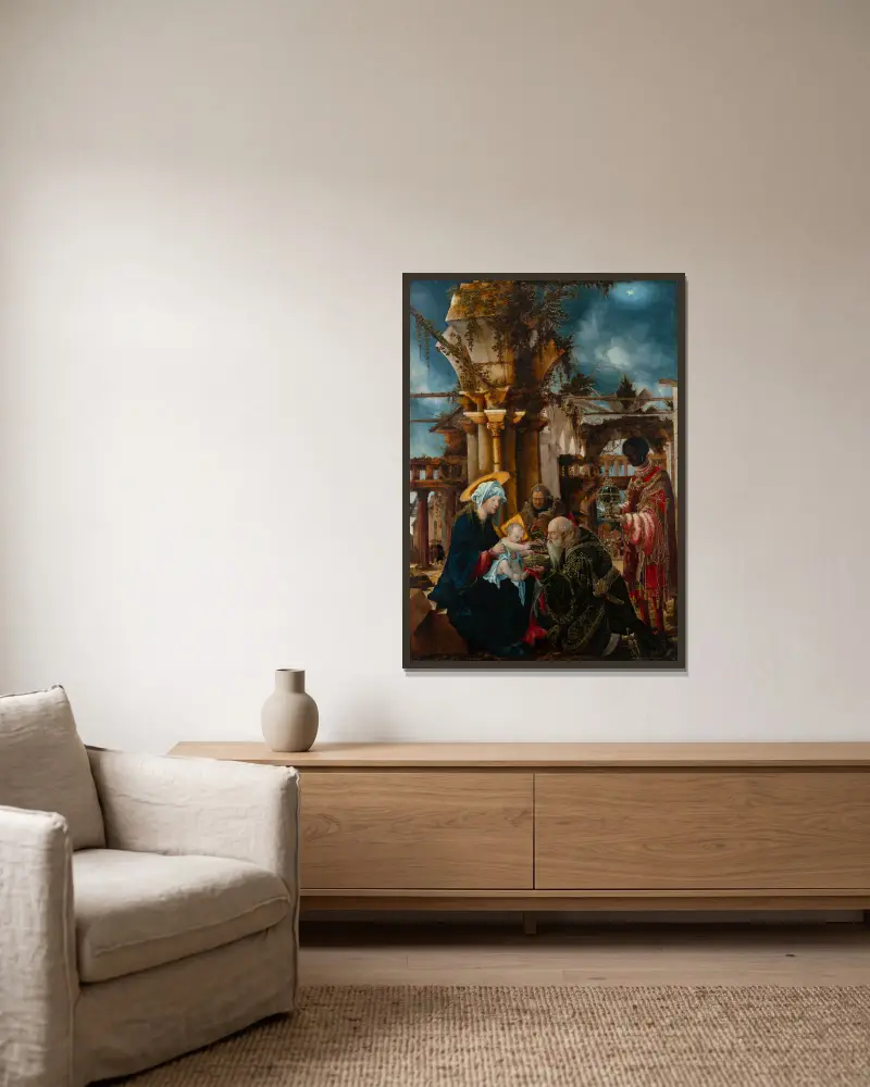 The Adoration of the Magi av Albrecht Altdorfer inramad på en vägg