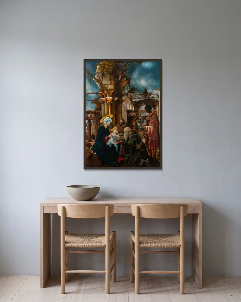 The Adoration of the Magi av Albrecht Altdorfer inramad på en vägg