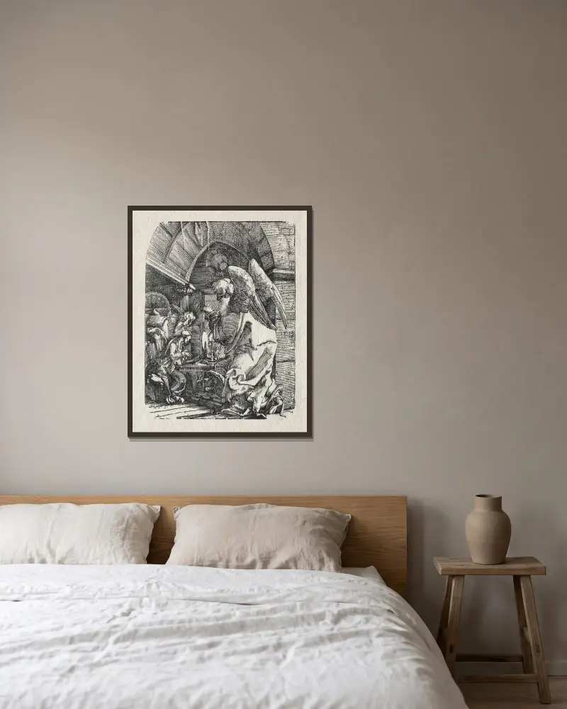 Bebådelsen av Albrecht Altdorfer inramad på en vägg