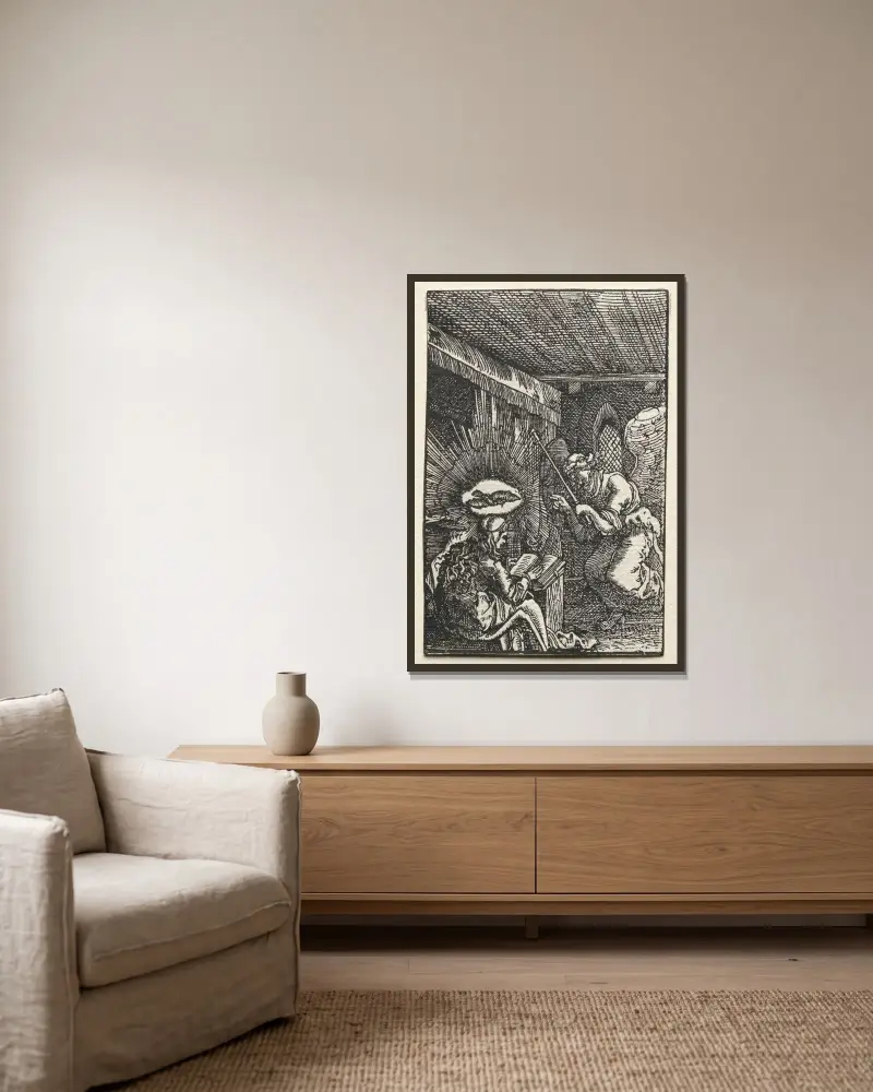 Bebådelsen av Albrecht Altdorfer inramad på en vägg