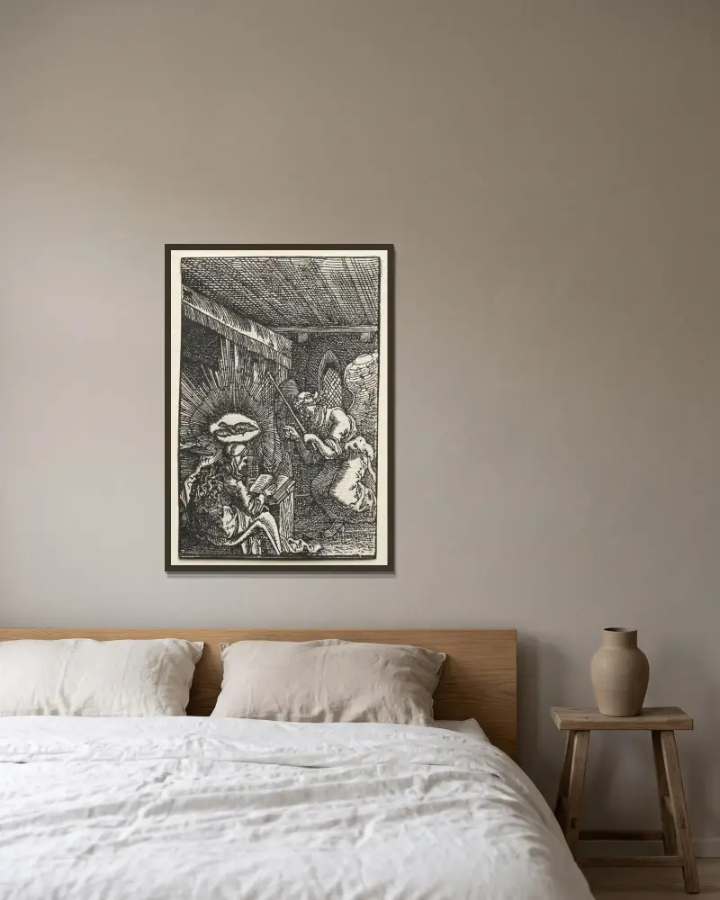 Bebådelsen av Albrecht Altdorfer inramad på en vägg