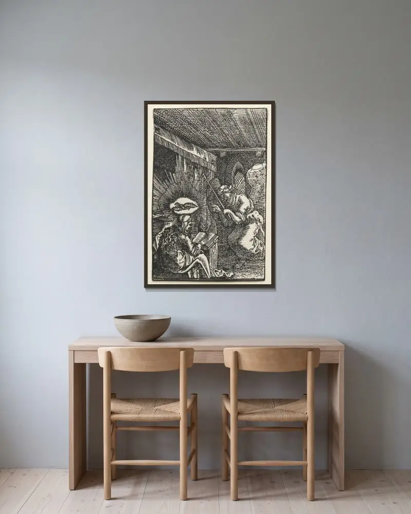 Bebådelsen av Albrecht Altdorfer inramad på en vägg