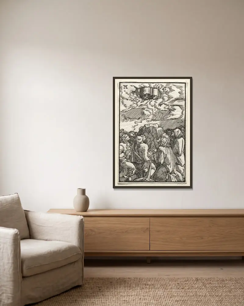 Christi Himmelfahrt von Albrecht Altdorfer gerahmt an einer Wand