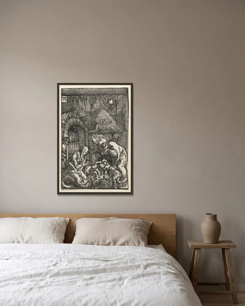 Die Geburt Christi von Albrecht Altdorfer gerahmt an einer Wand
