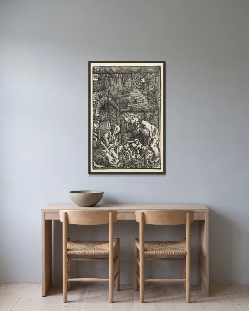Die Geburt Christi von Albrecht Altdorfer gerahmt an einer Wand