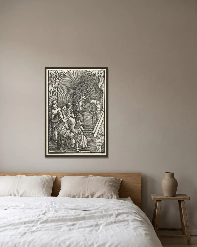 Framställningen av Jungfrun i templet av Albrecht Altdorfer inramad på en vägg