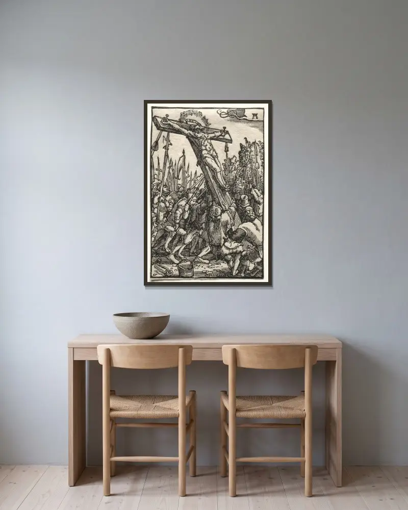 Korsresningen av Albrecht Altdorfer inramad på en vägg