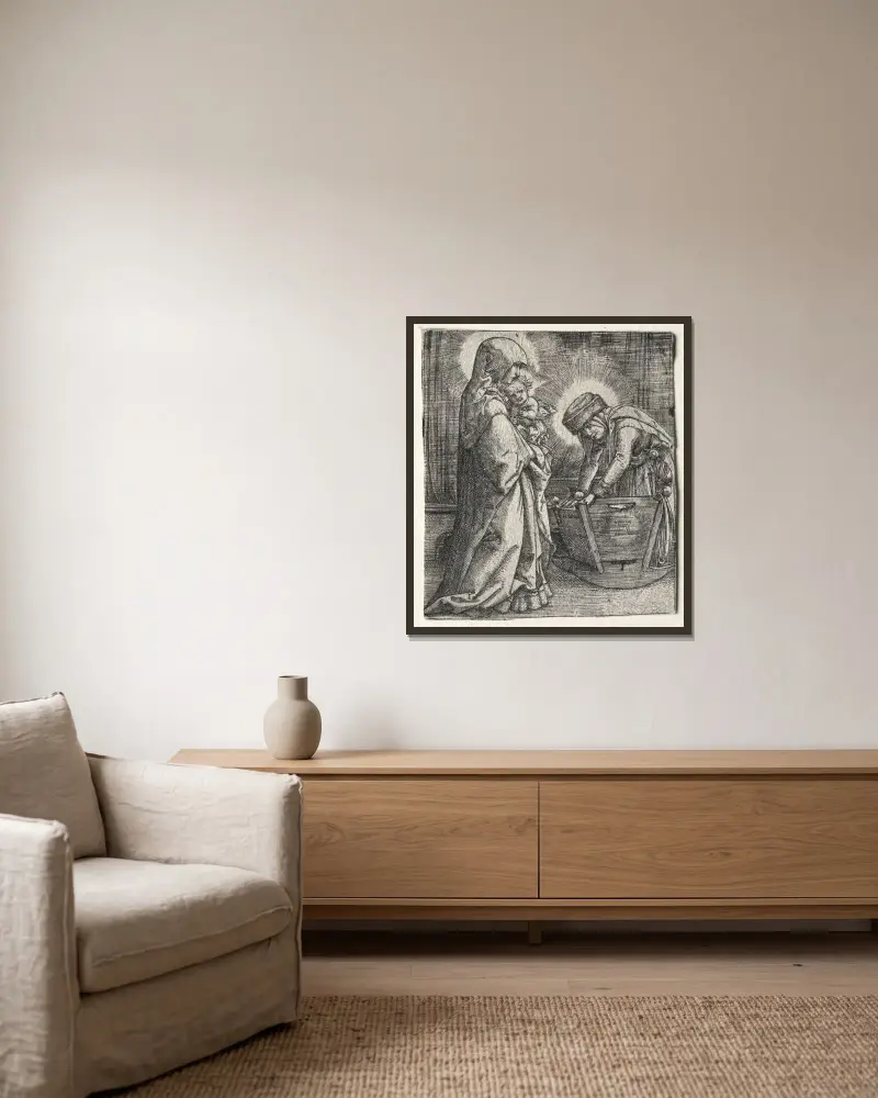 The Virgin with the Child and St. Anne at the Cradle av Albrecht Altdorfer inramad på en vägg