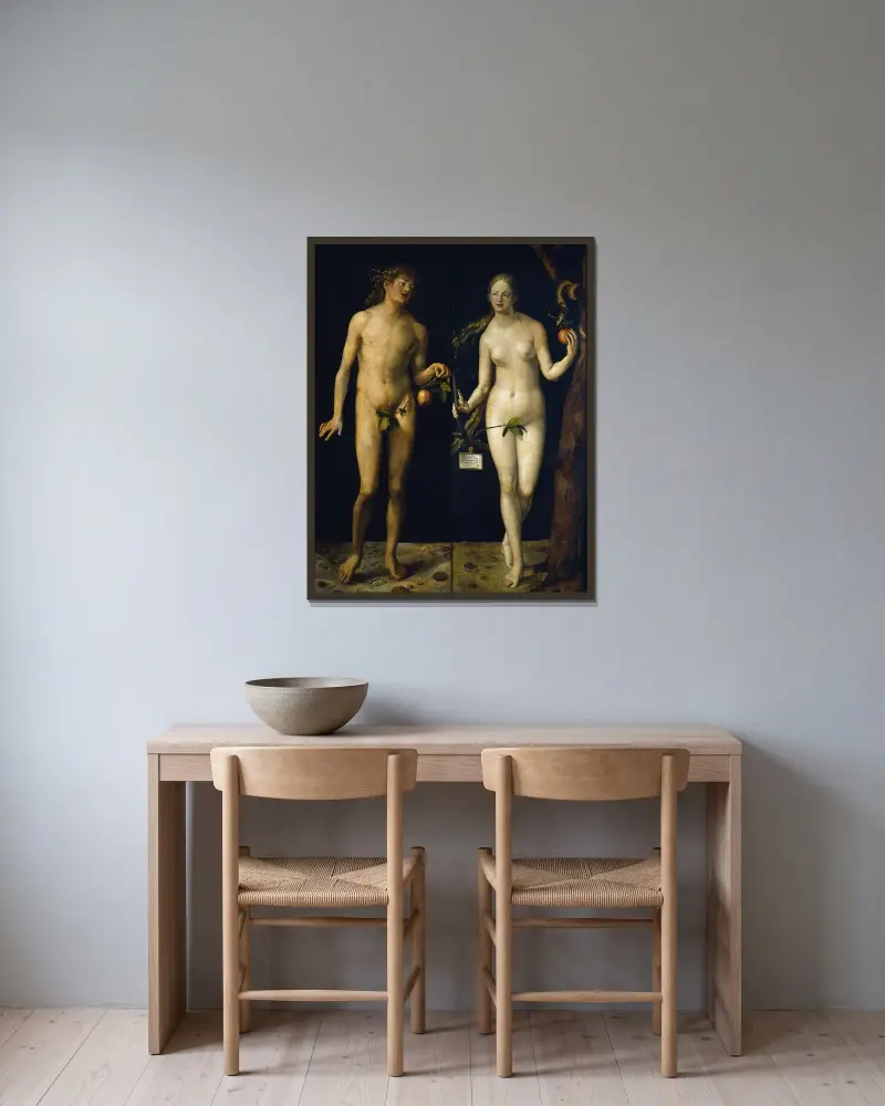 Adam And Eve, 1507 av Albrecht Dürer inramad på en vägg