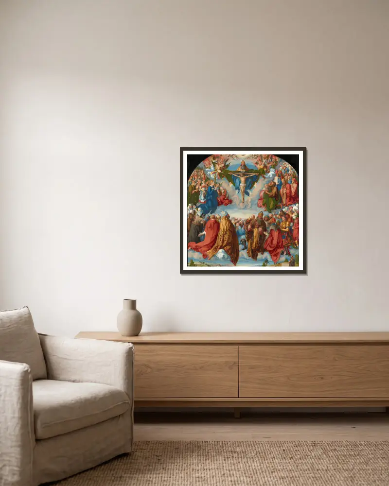 Adoration of the Trinity av Albrecht Dürer inramad på en vägg