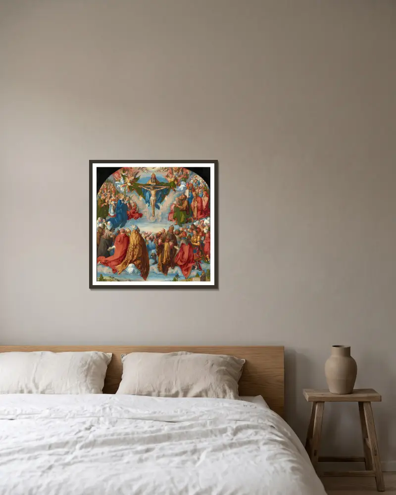 Adoration of the Trinity av Albrecht Dürer inramad på en vägg