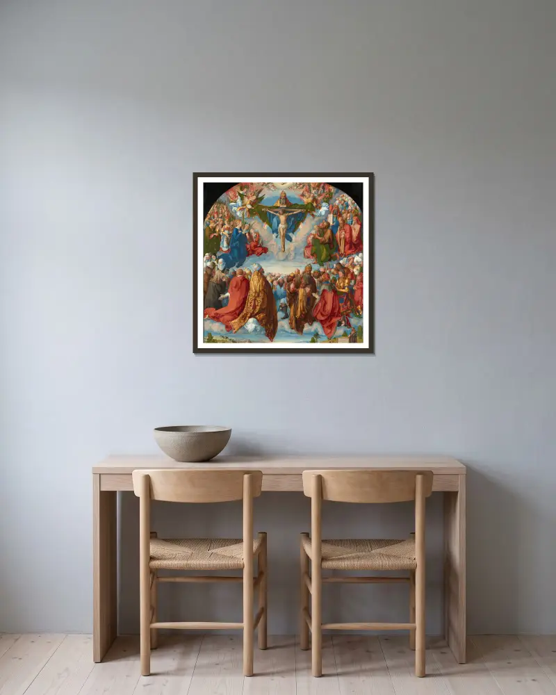 Adoration of the Trinity av Albrecht Dürer inramad på en vägg