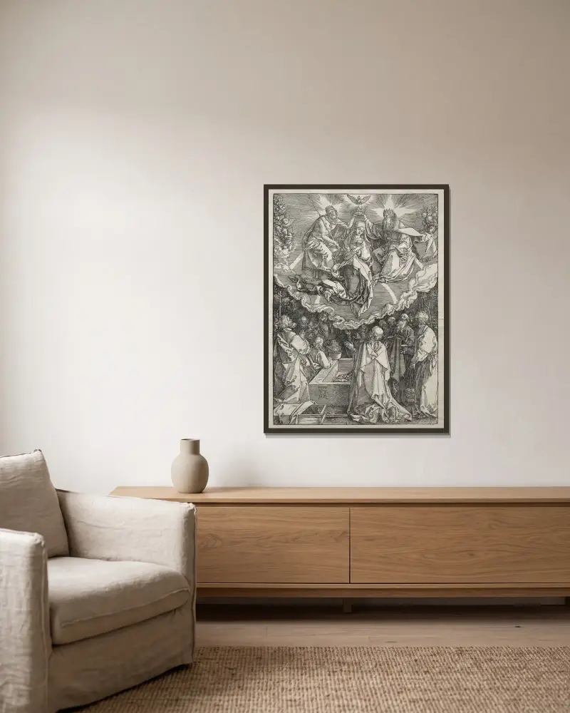 Assumption of the Virgin av Albrecht Dürer inramad på en vägg