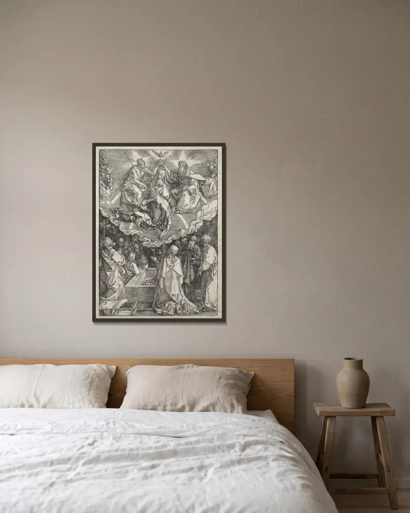 Assumption of the Virgin av Albrecht Dürer inramad på en vägg