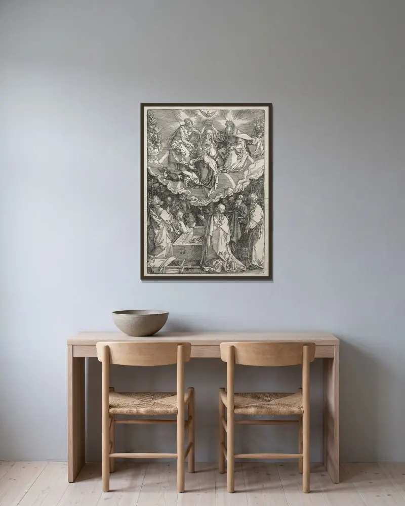 Assumption of the Virgin av Albrecht Dürer inramad på en vägg