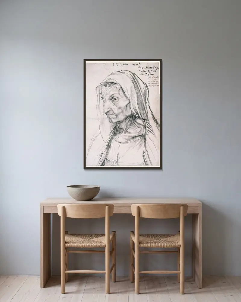 Barbara Dürer, die Mutter des Künstlers von Albrecht Dürer gerahmt an einer Wand