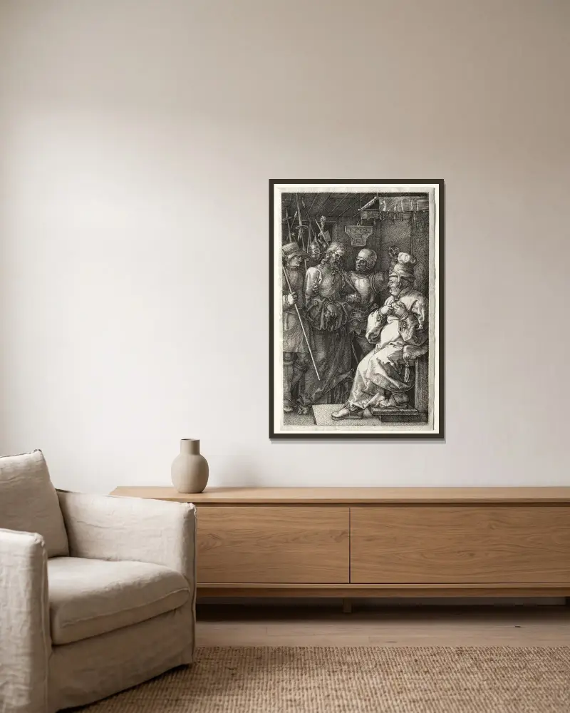 Christus vor Kaiphas von Albrecht Dürer gerahmt an einer Wand