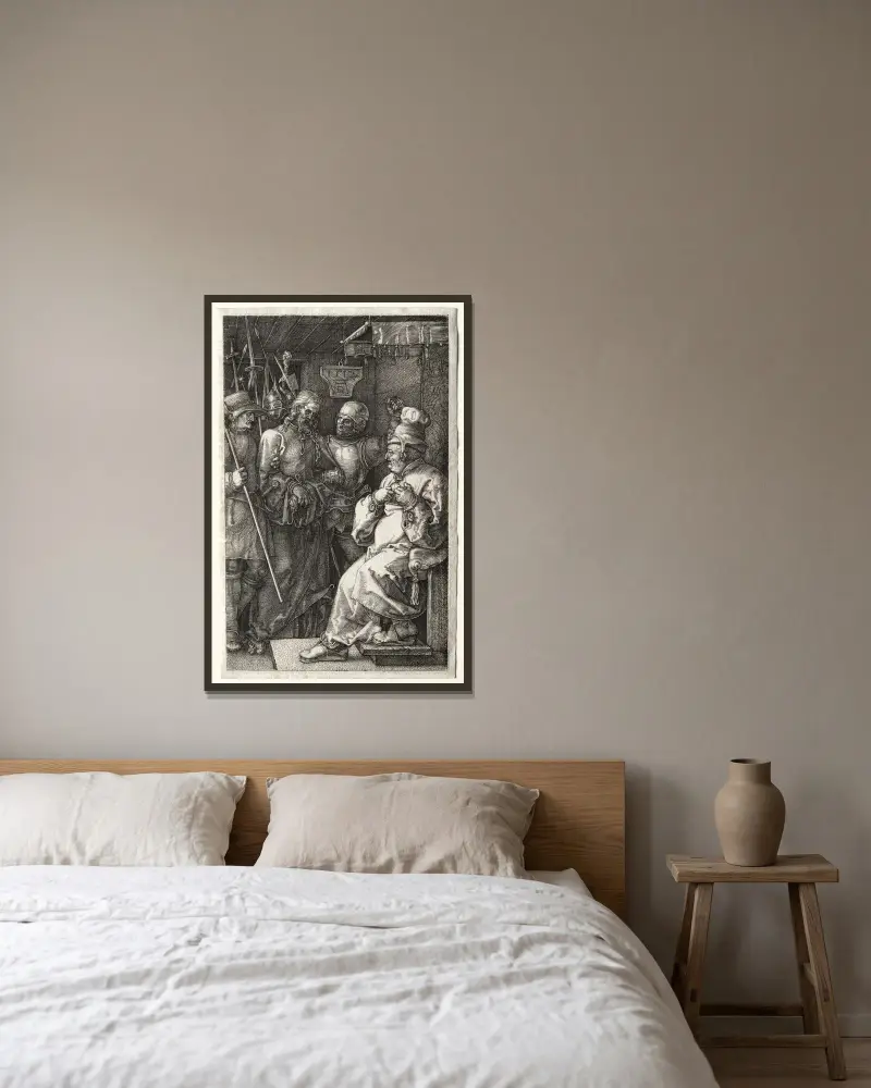 Christus vor Kaiphas von Albrecht Dürer gerahmt an einer Wand