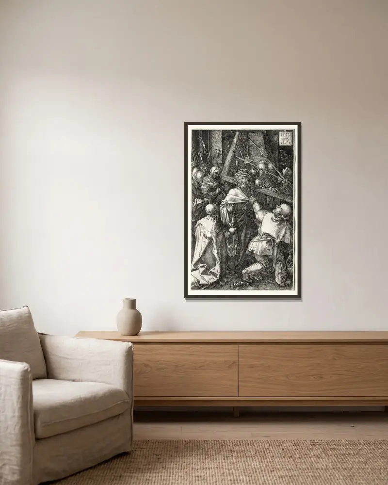 Christ Carrying the Cross av Albrecht Dürer inramad på en vägg