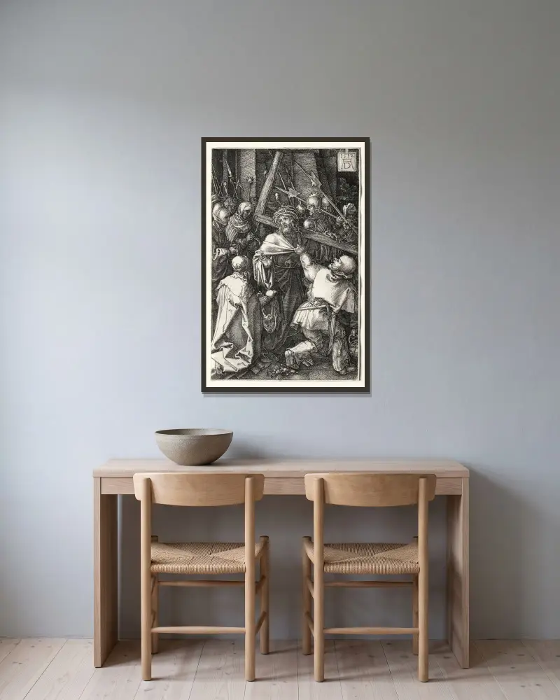 Christ Carrying the Cross av Albrecht Dürer inramad på en vägg