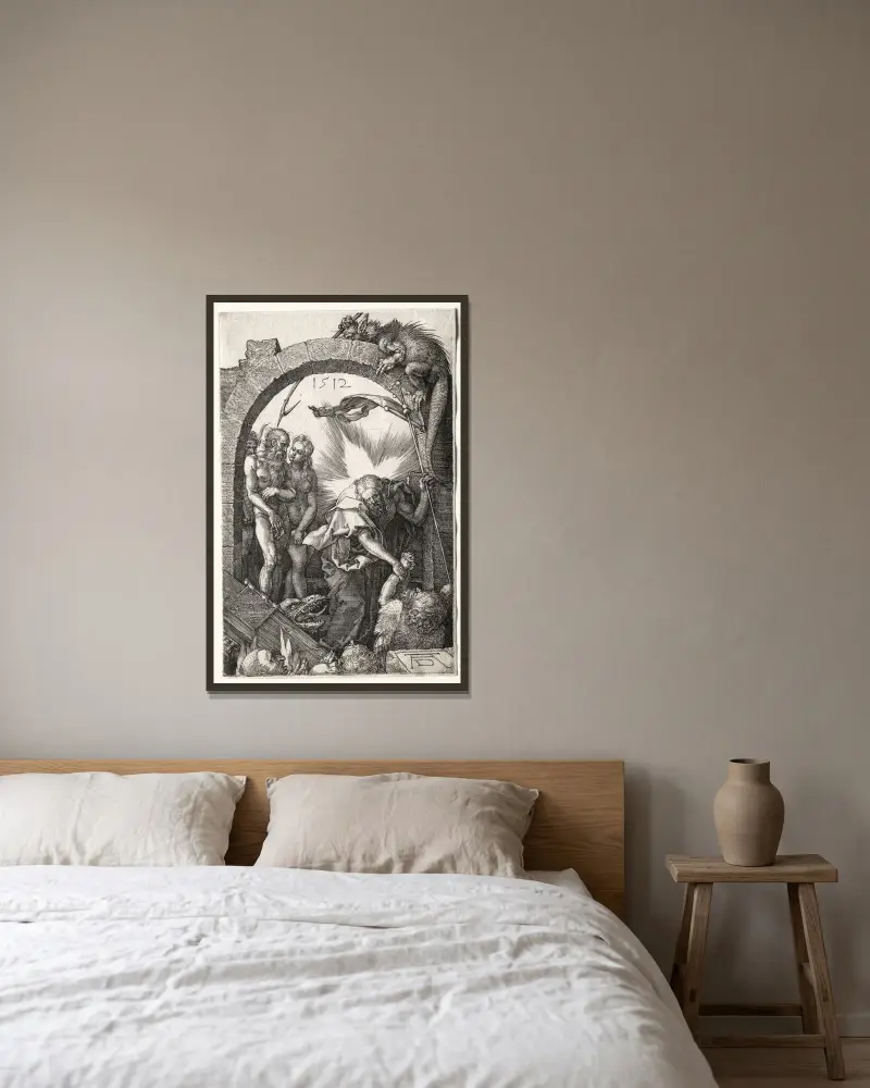Christ in Limbo av Albrecht Dürer inramad på en vägg