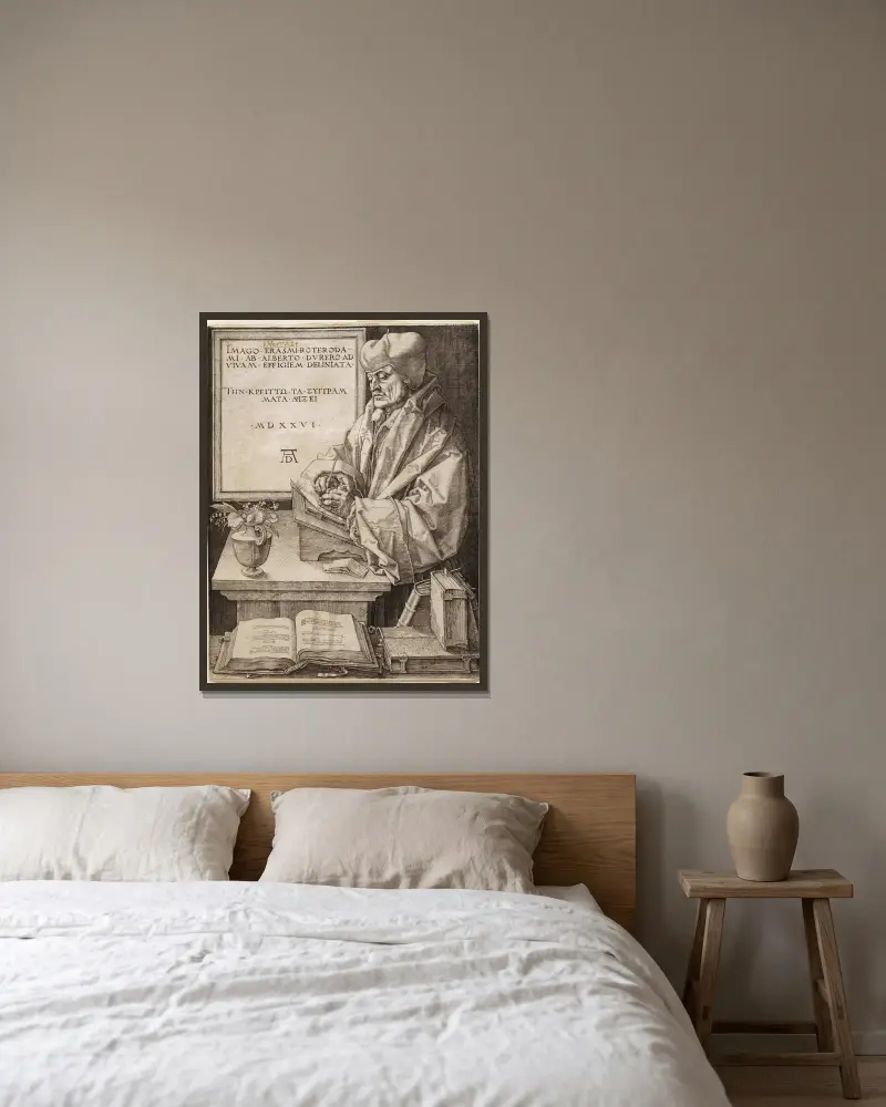 Erasmus of Rotterdam av Albrecht Dürer inramad på en vägg