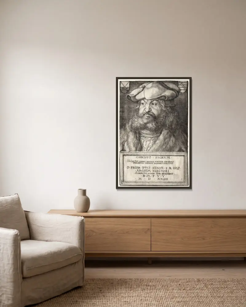 Frederick the Wise, Elector of Saxony av Albrecht Dürer inramad på en vägg