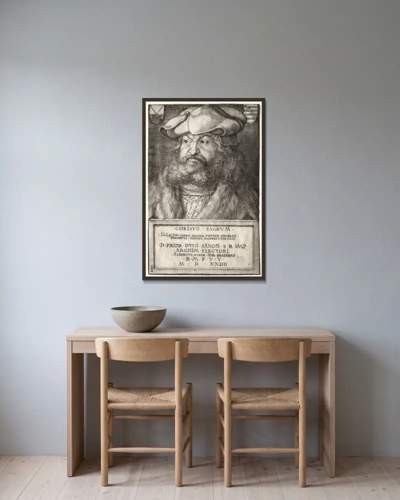 Frederick the Wise, Elector of Saxony av Albrecht Dürer inramad på en vägg