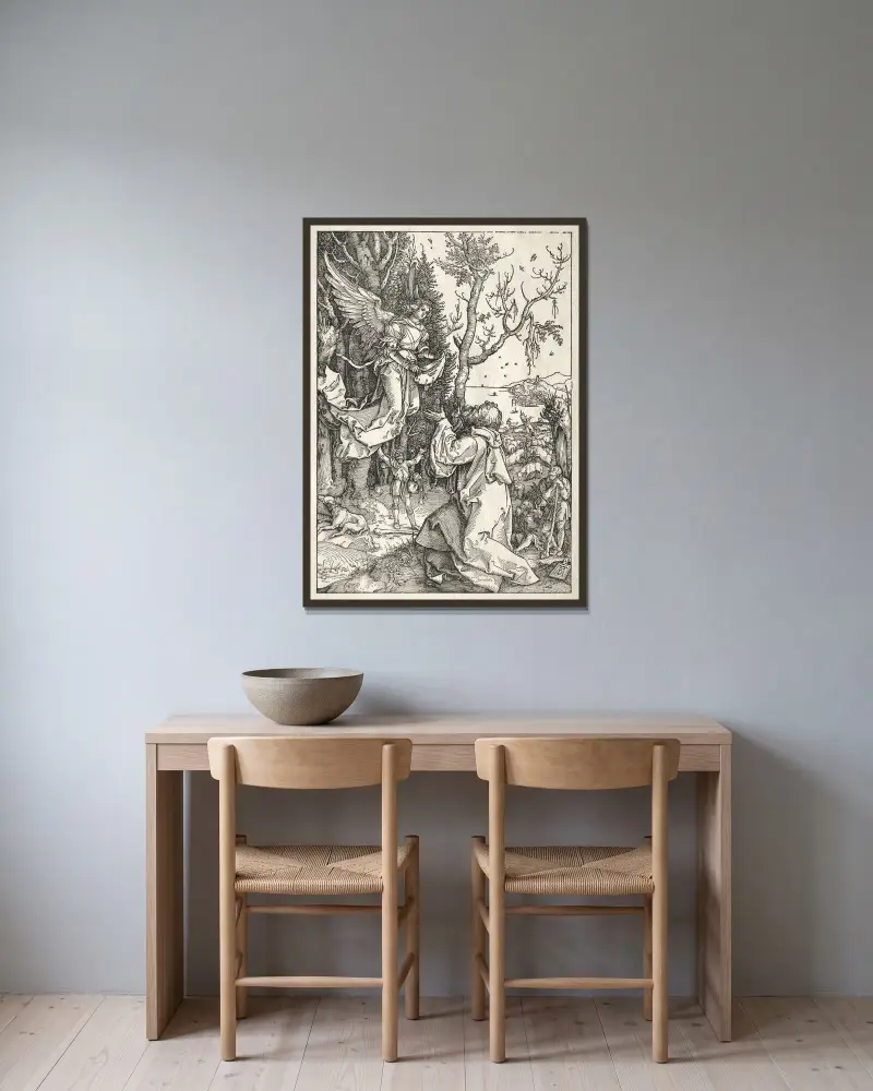 Joachim and the Angel av Albrecht Dürer inramad på en vägg