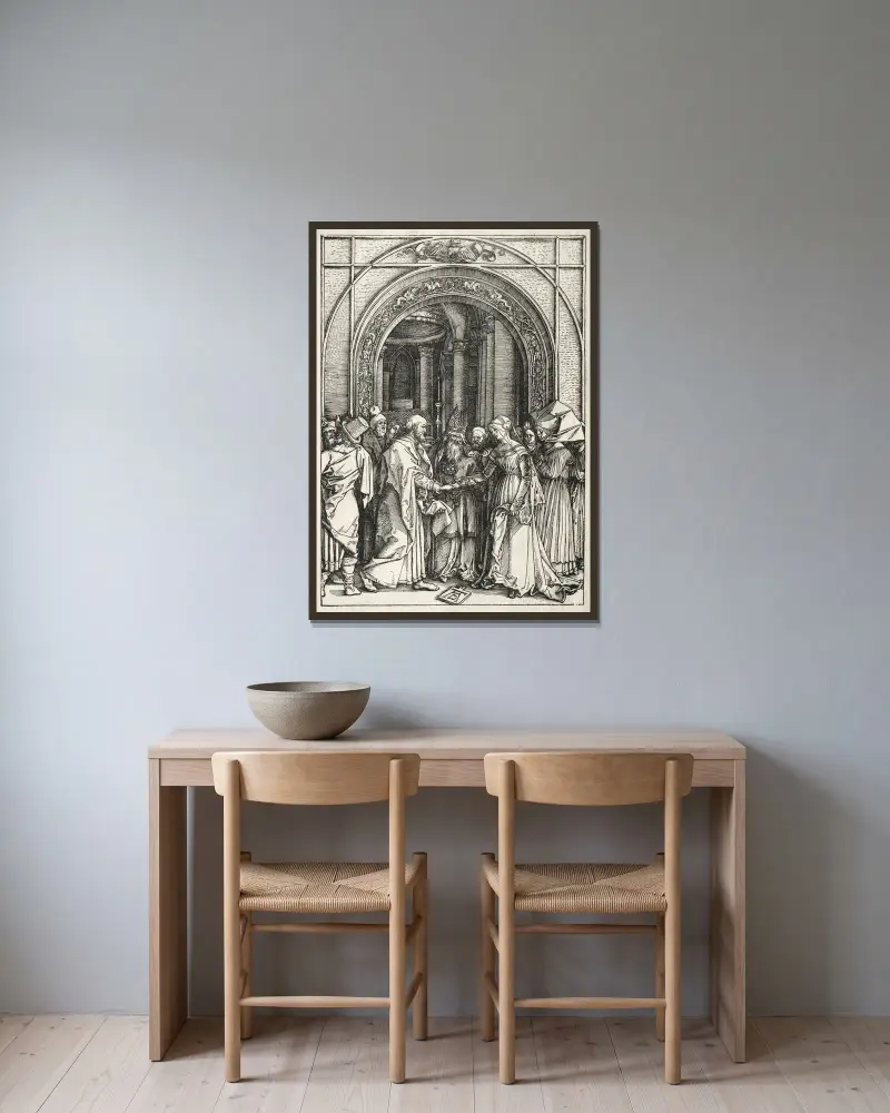 Marriage of the Virgin and St. Joseph av Albrecht Dürer inramad på en vägg