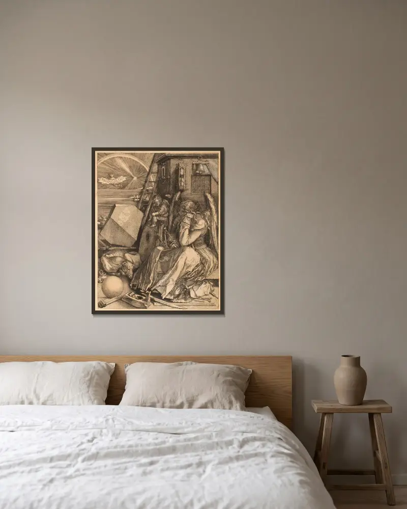 Melancholie I, Albrecht Dürer v rámu na stěně