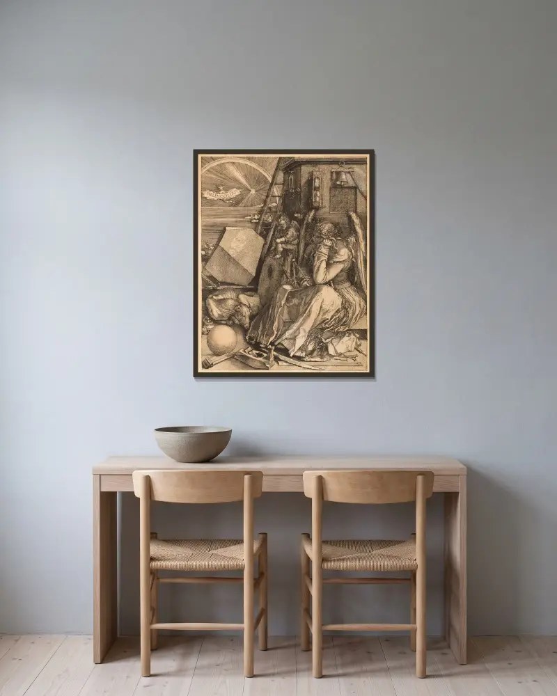 Melancholie I, Albrecht Dürer v rámu na stěně