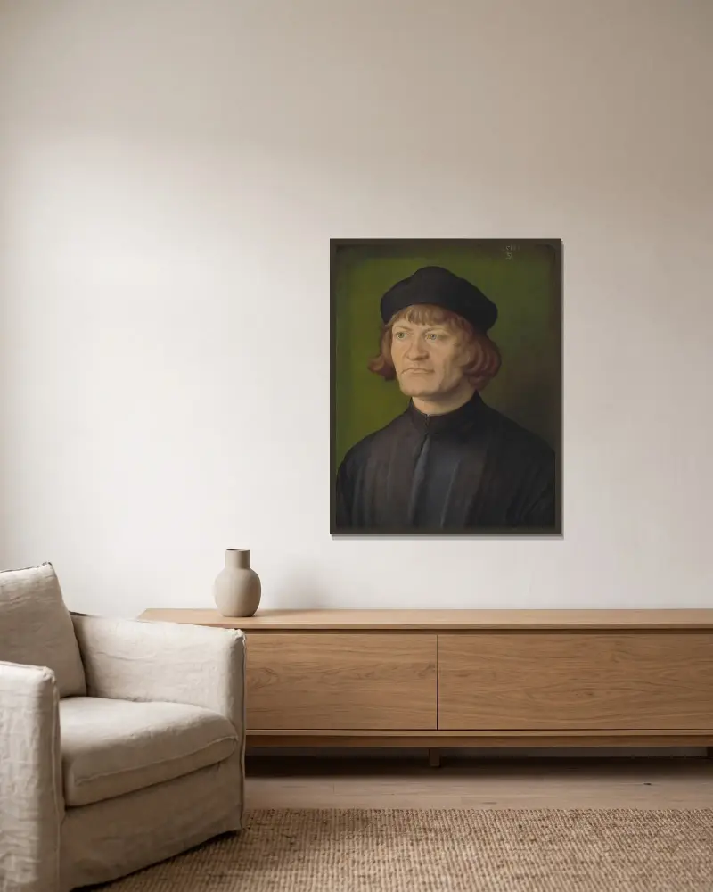 Portrait of a Clergyman Johann Dorsch av Albrecht Dürer inramad på en vägg