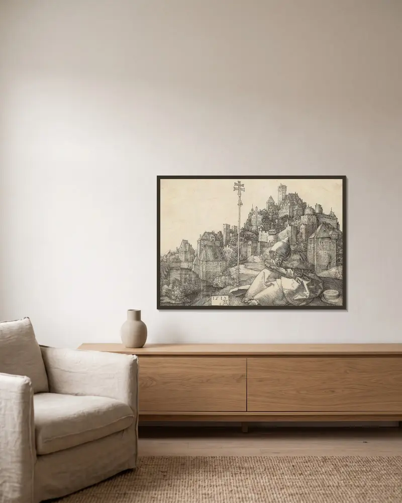 Der heilige Antonius beim Lesen, 1519 – Nr. 1 von Albrecht Dürer gerahmt an einer Wand