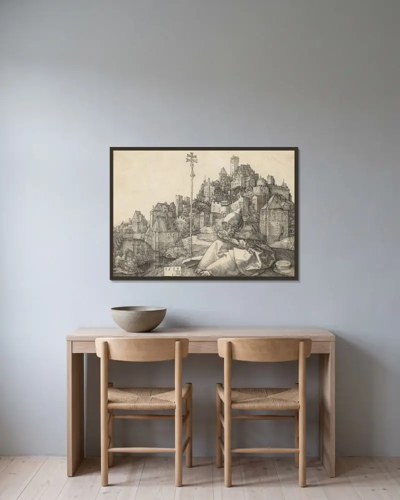 Der heilige Antonius beim Lesen, 1519 – Nr. 1 von Albrecht Dürer gerahmt an einer Wand