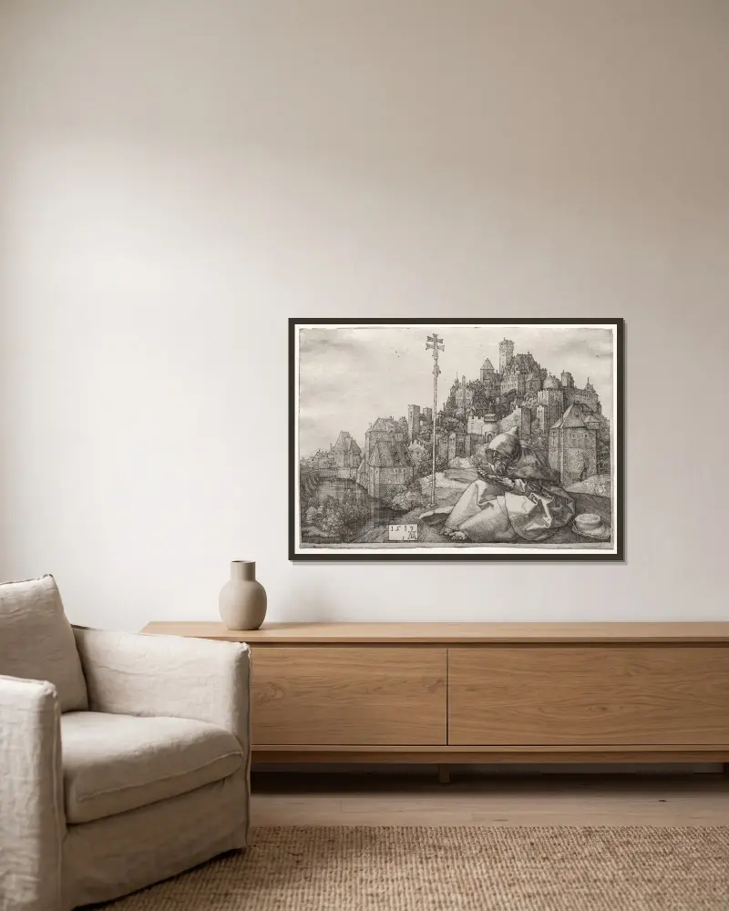 Der heilige Antonius als Leser von Albrecht Dürer gerahmt an einer Wand