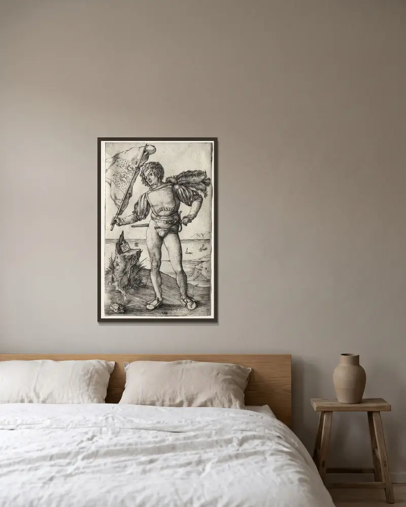 The Burgundian Standard Bearer av Albrecht Dürer inramad på en vägg