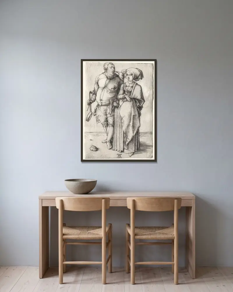 Kocken och hans hustru av Albrecht Dürer inramad på en vägg