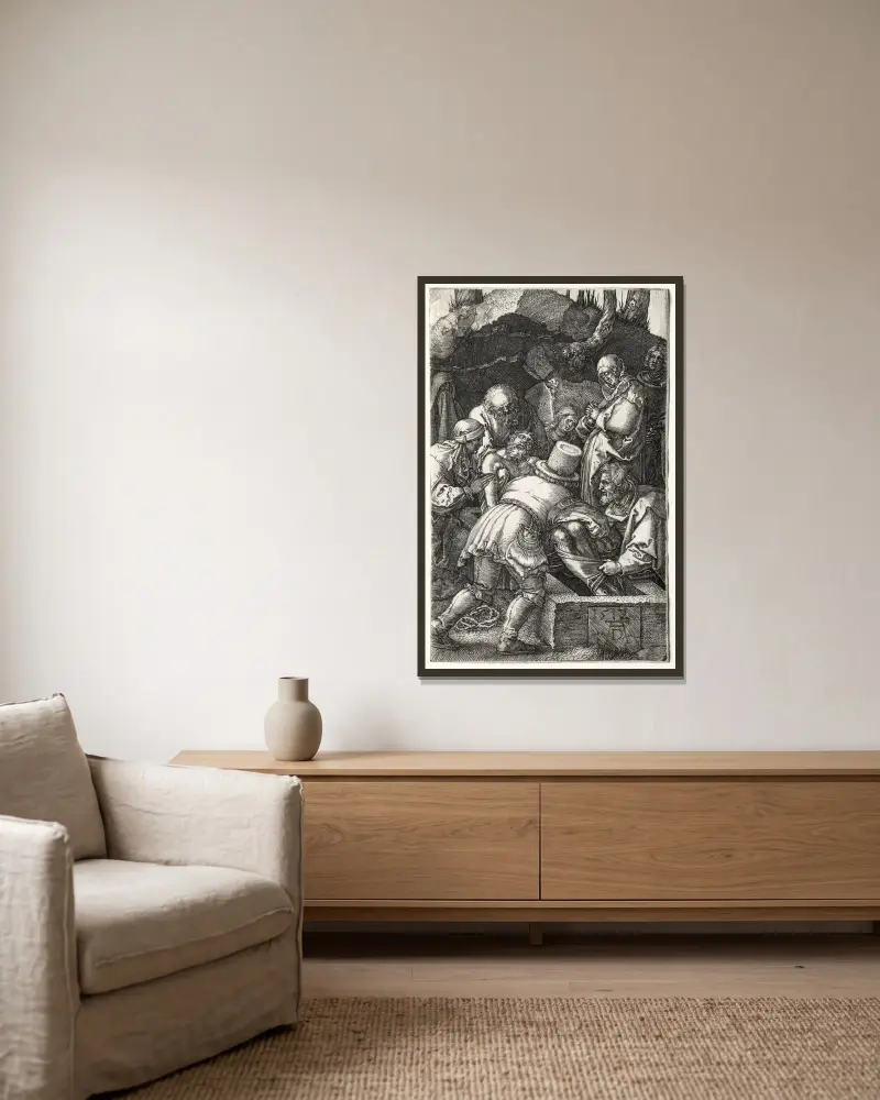 Die Grablegung, 1512 von Albrecht Dürer gerahmt an einer Wand
