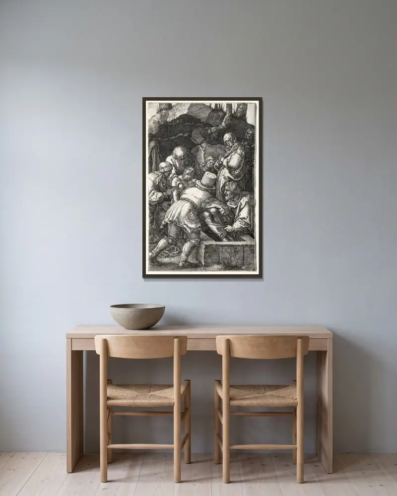 Die Grablegung, 1512 von Albrecht Dürer gerahmt an einer Wand