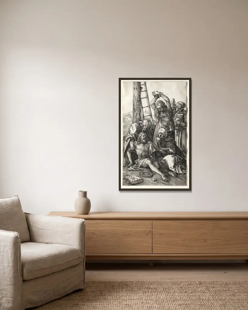 Oplakávání Krista, Albrecht Dürer v rámu na stěně