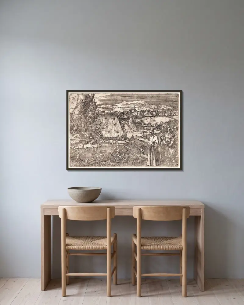 The Landscape with the Cannon av Albrecht Dürer inramad på en vägg