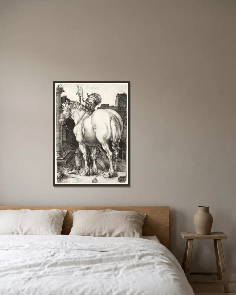 Der große Hengst von Albrecht Dürer gerahmt an einer Wand